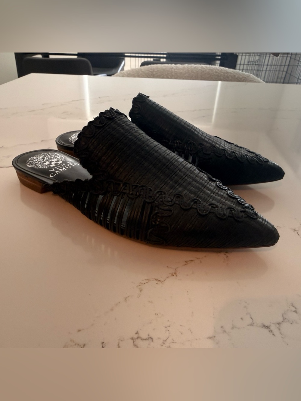 Vince Camuto Black Woven Pointed Mules